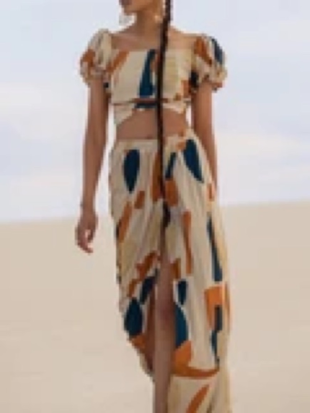 Diarrablu Cream Maxi Skirt with Navy and Rust Abstract Print